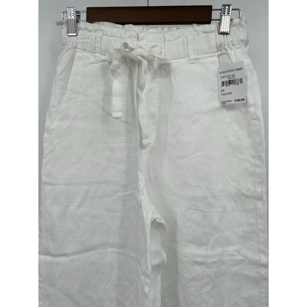 Anthropologie CLOTH & STONE White LINEN Paperbag Waist Wide Leg Crop Pants‎ XS - Picture 3 of 12